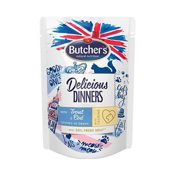 Butcher’s Delicious Dinners Chunks in Gravy with Trout and Codfish - Whiskers Nation