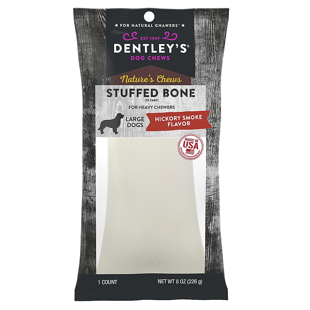 Dentley's Stuffed Bone Dog Treat - Hickory Smoke for Heavy Chewers of Medium - Large Breed 5" (12,7 cm) - Whiskers Nation