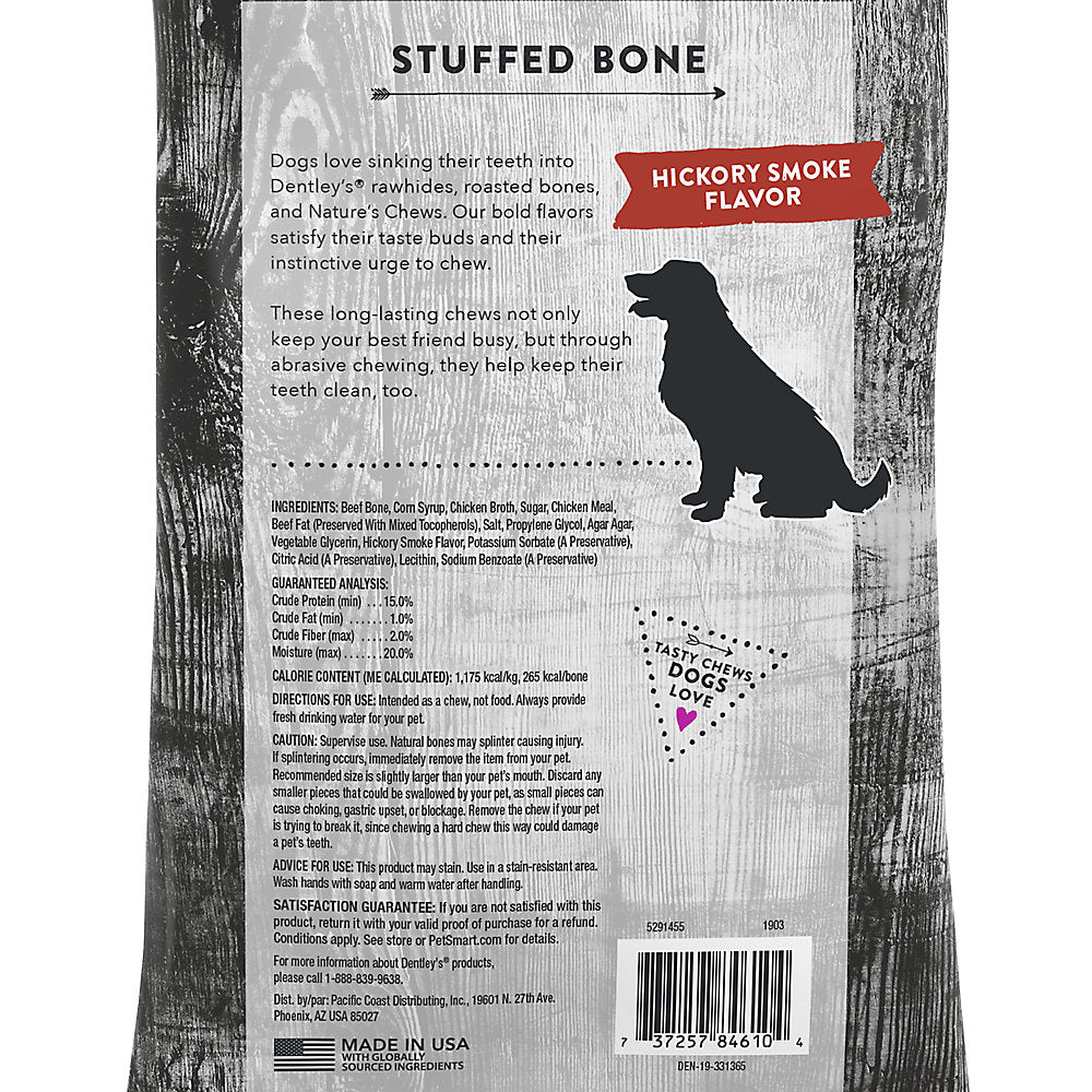 Dentley's Stuffed Bone Dog Treat - Hickory Smoke for Heavy Chewers of Medium - Large Breed 5" (12,7 cm) - Whiskers Nation