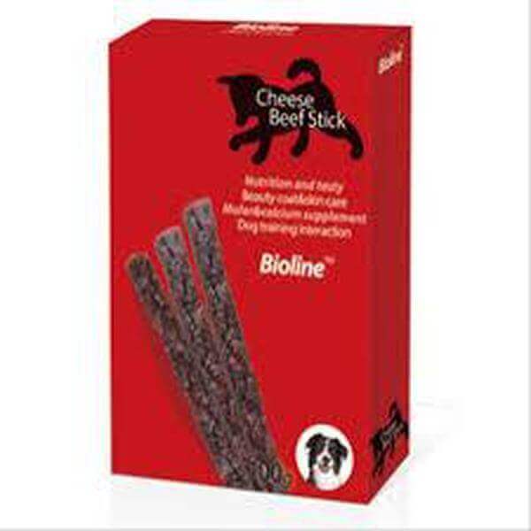 Snack for dog Bioline cheese beef stick 100g - Whiskers Nation