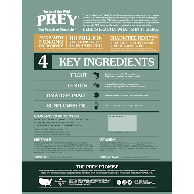 Taste of the Wild Prey - Trout Limited Ingredient Recipe for Dogs 3,6 kg - Whiskers Nation