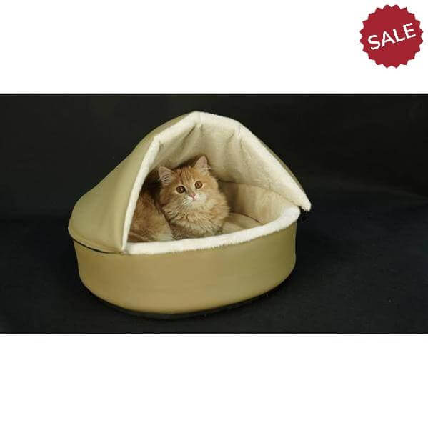 Heated cat cushion and heated house for all seasons- Beige color-Omar-Whiskers Nation